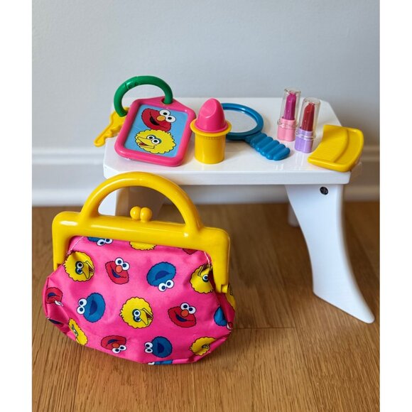Vintage TYCO Sesame Street Elmo Big Bird Child Toy Purse Bag with Accessories - Picture 3 of 3